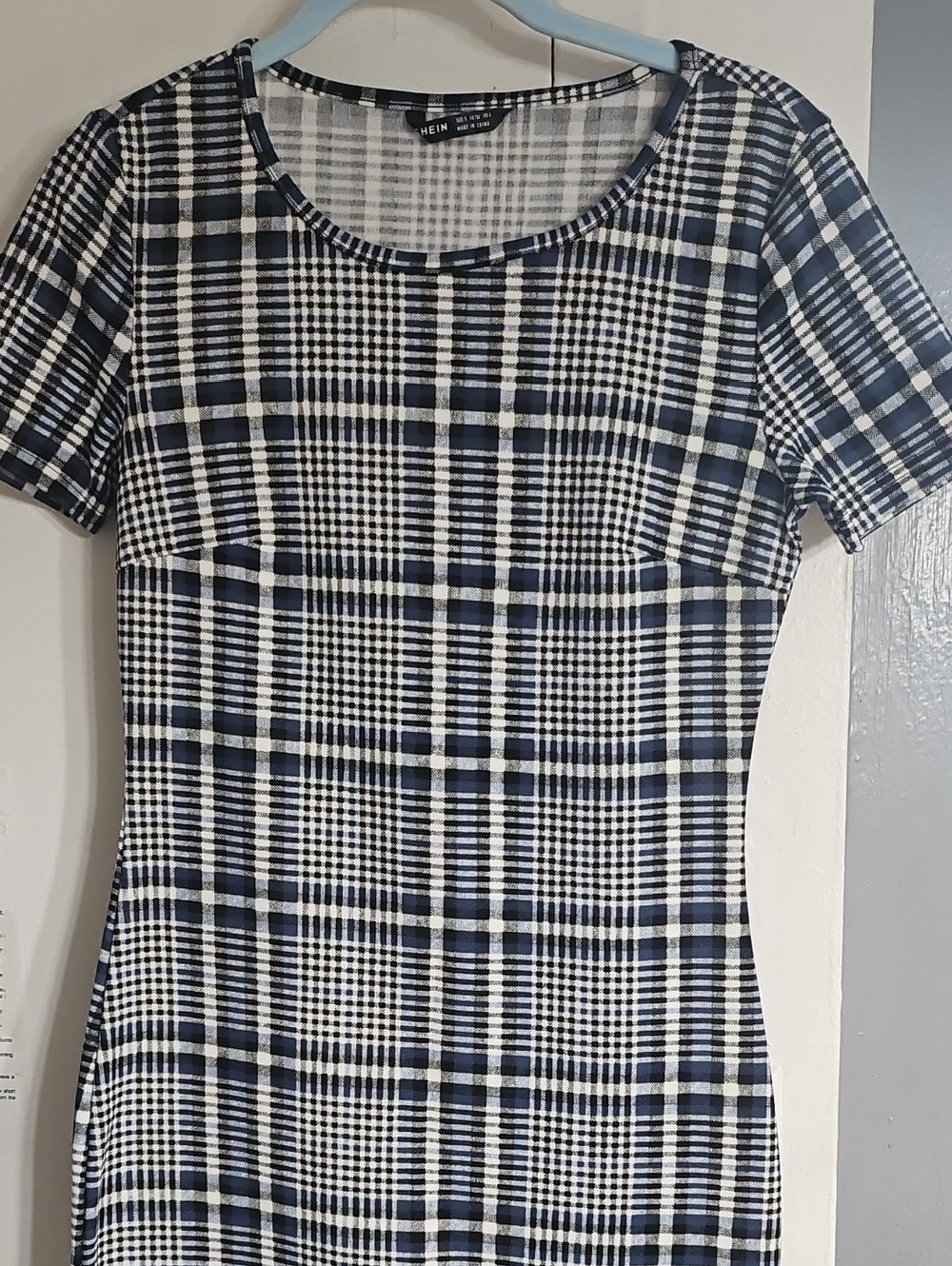 SHEIN Navy and White Plaid Dress, S